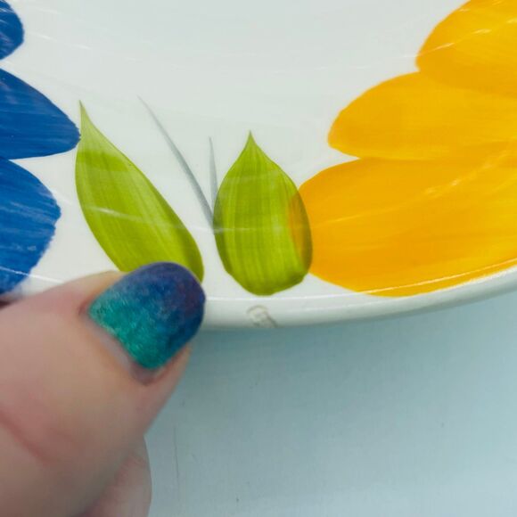 Vintage Hand Painted Blue Yellow Flower Serving Bowl La Primula MAXAM Italy - Picture 3 of 10